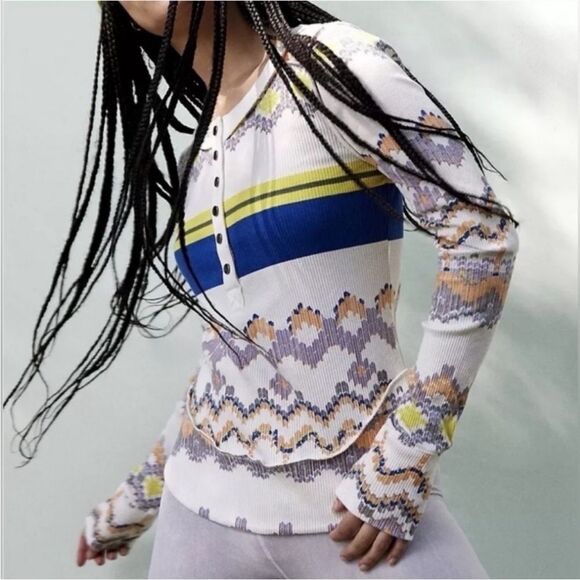 Free People Movement Rally Printed Layer In Fairisle Combo S NWOT - Picture 3 of 14